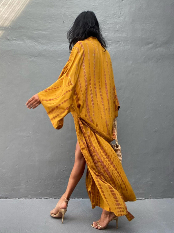 Woven kimono with tie belt – Leona-Pink-One size fits all-Nora Luxe