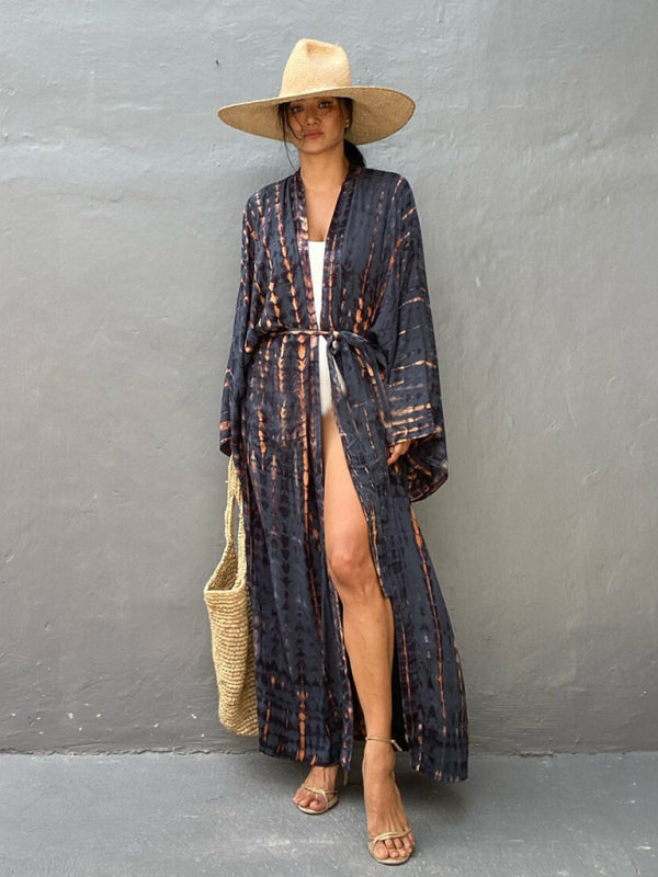 Woven kimono with tie belt – Leona-Pink-One size fits all-Nora Luxe