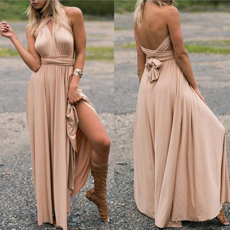 Wrap dress with adjustable top & versatile wearing options – Noelia-Champagne-S-Nora Luxe