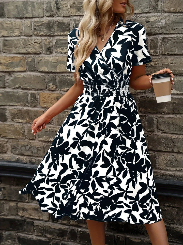 Wrap Dress with Floral Pattern | Livia | Fresh and Stylish-M-Black-Nora Luxe