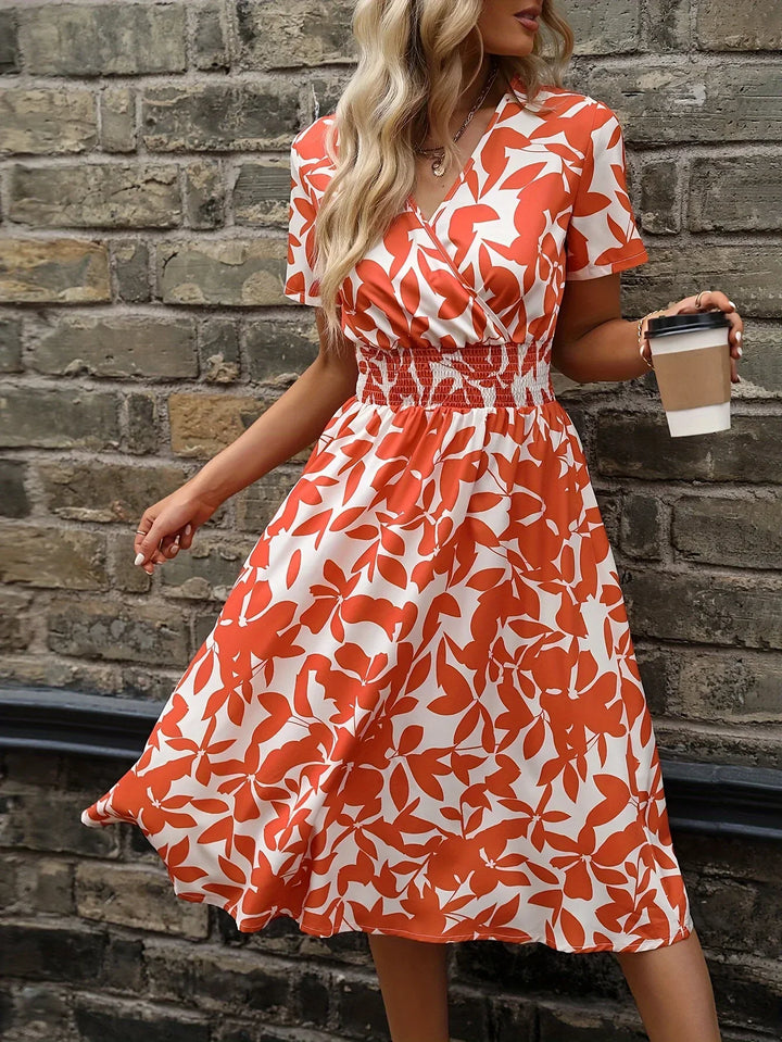 Wrap Dress with Floral Pattern | Livia | Fresh and Stylish-M-Orange-Red-Nora Luxe