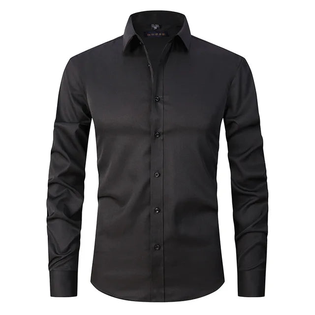 Wrinkle-Free Elastic Men's Shirt - Noah-Black-S-Nora Luxe