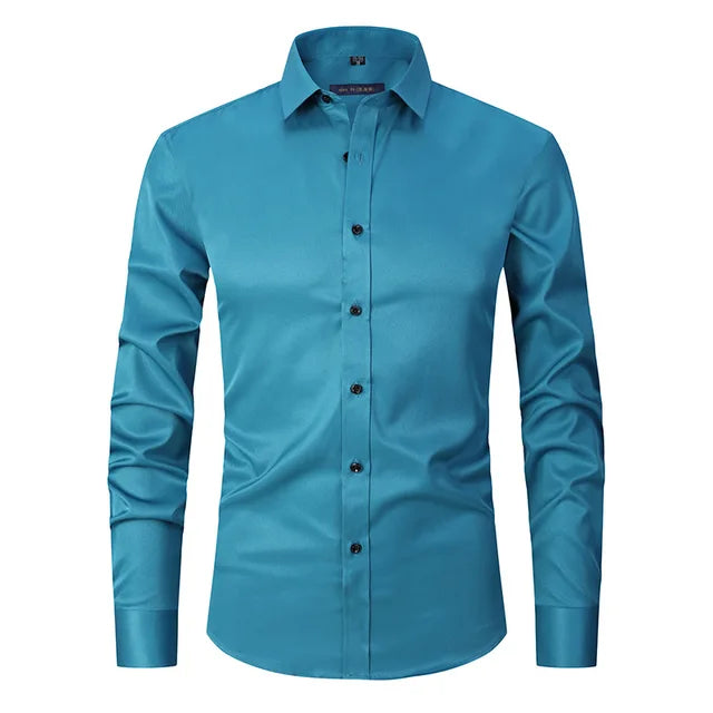Wrinkle-Free Elastic Men's Shirt - Noah-Blue-S-Nora Luxe