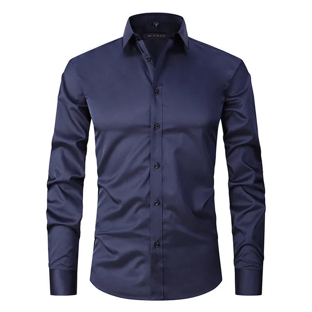 Wrinkle-Free Elastic Men's Shirt - Noah-Dark Blue-S-Nora Luxe