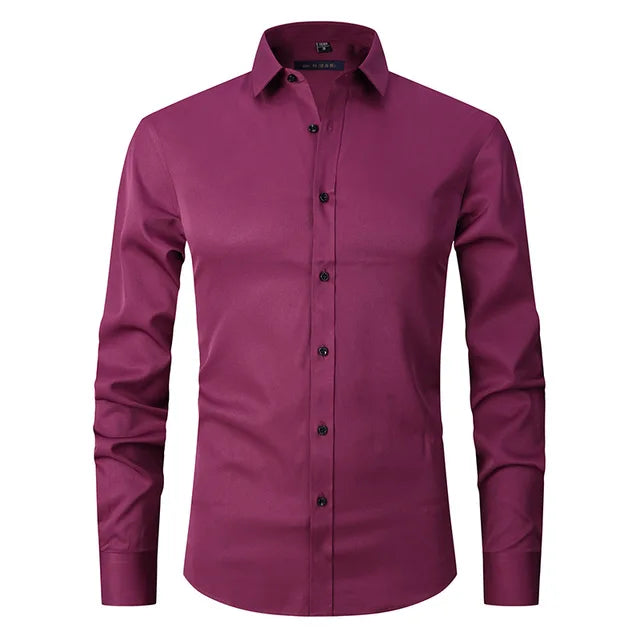 Wrinkle-Free Elastic Men's Shirt - Noah-Dark Pink-S-Nora Luxe