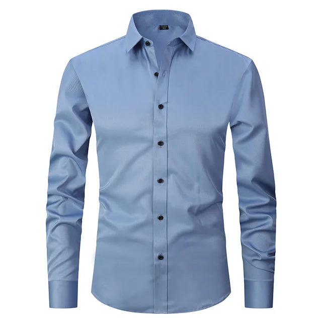 Wrinkle-Free Elastic Men's Shirt - Noah-Gray-Blue-S-Nora Luxe