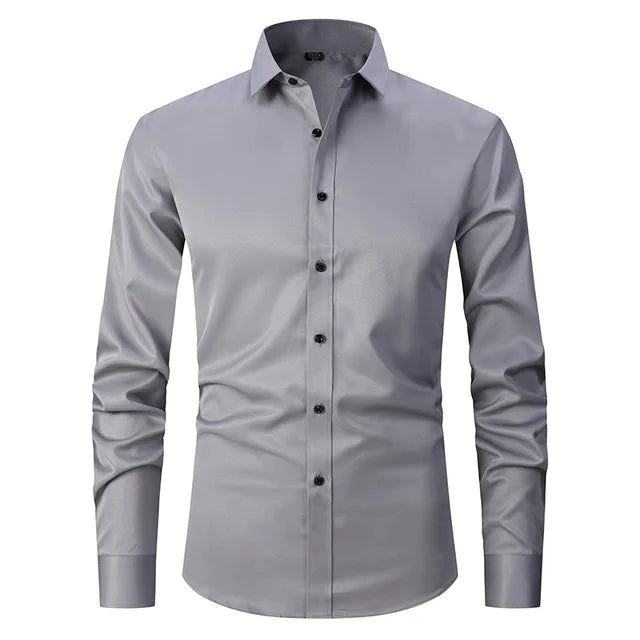 Wrinkle-Free Elastic Men's Shirt - Noah-Gray-S-Nora Luxe
