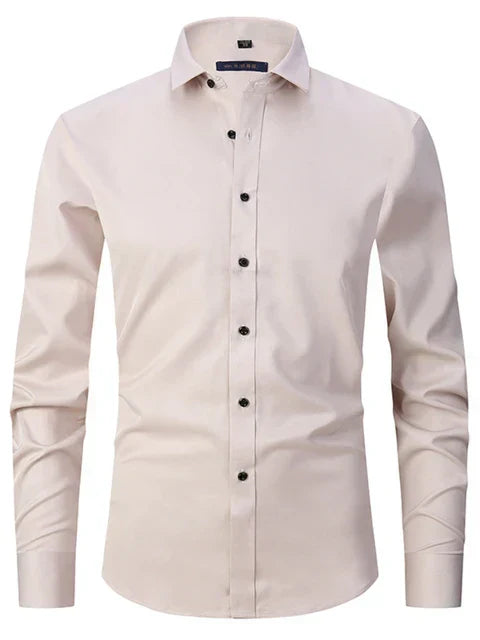 Wrinkle-Free Elastic Men's Shirt - Noah-Khaki-S-Nora Luxe
