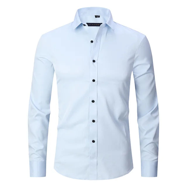 Wrinkle-Free Elastic Men's Shirt - Noah-Light Blue-S-Nora Luxe