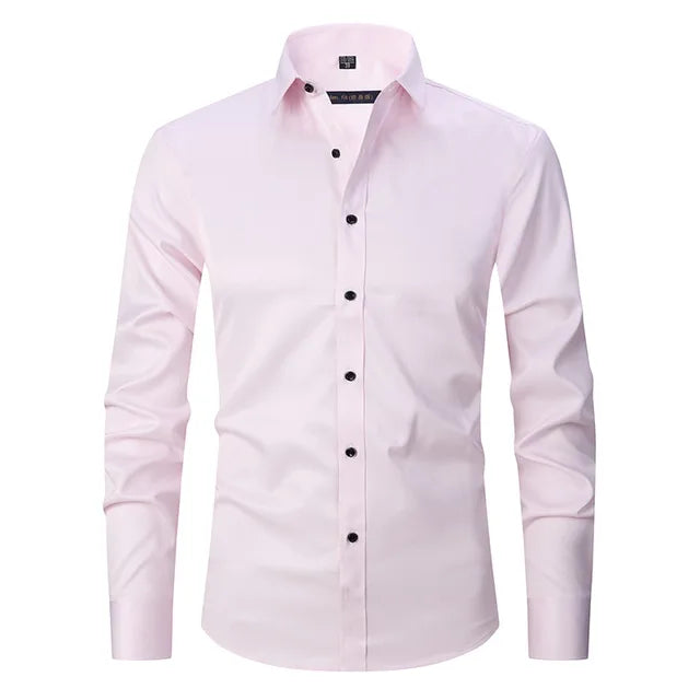 Wrinkle-Free Elastic Men's Shirt - Noah-Pink-S-Nora Luxe