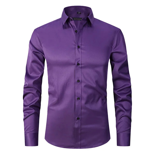 Wrinkle-Free Elastic Men's Shirt - Noah-Purple-S-Nora Luxe