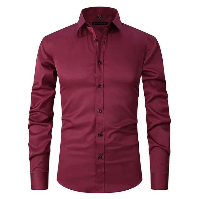 Wrinkle-Free Elastic Men's Shirt - Noah-Red-S-Nora Luxe