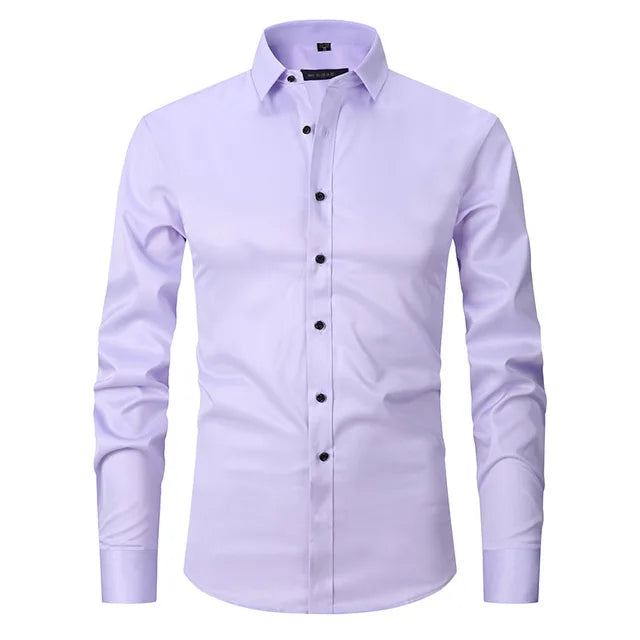 Wrinkle-Free Elastic Men's Shirt - Noah-Violet-S-Nora Luxe