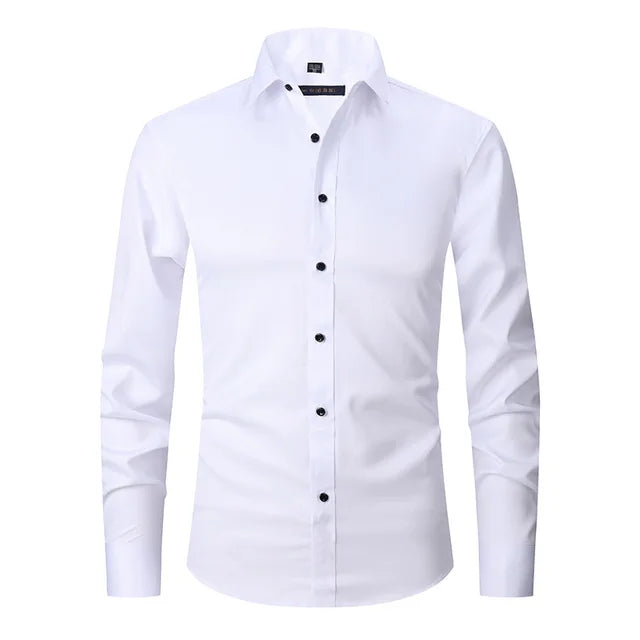 Wrinkle-Free Elastic Men's Shirt - Noah-White-S-Nora Luxe