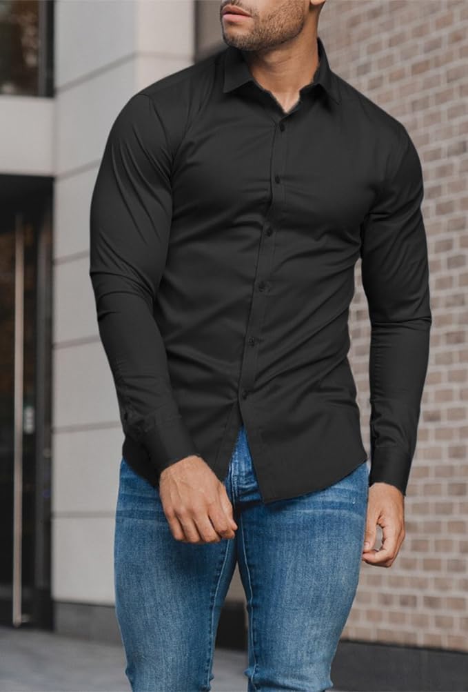 Wrinkle-Free Slim Fit Shirt for Men - David-Black-S-Nora Luxe