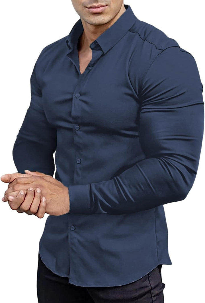 Wrinkle-Free Slim Fit Shirt for Men - David-Dark Blue-S-Nora Luxe