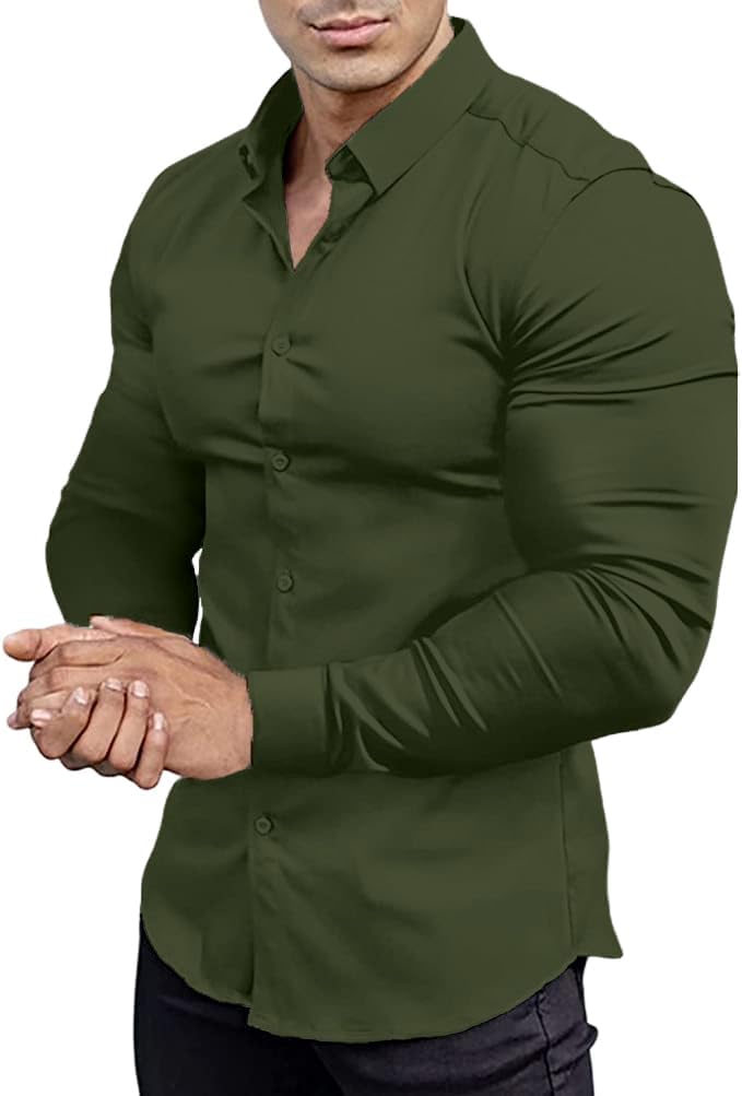 Wrinkle-Free Slim Fit Shirt for Men - David-Dark Green-S-Nora Luxe