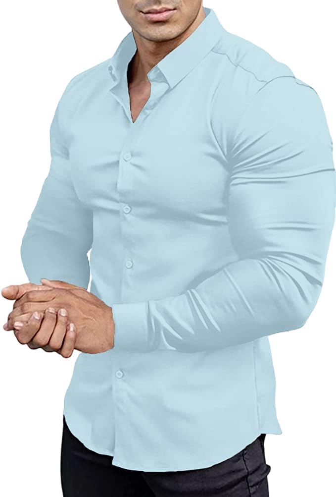 Wrinkle-Free Slim Fit Shirt for Men - David-Light Blue-S-Nora Luxe
