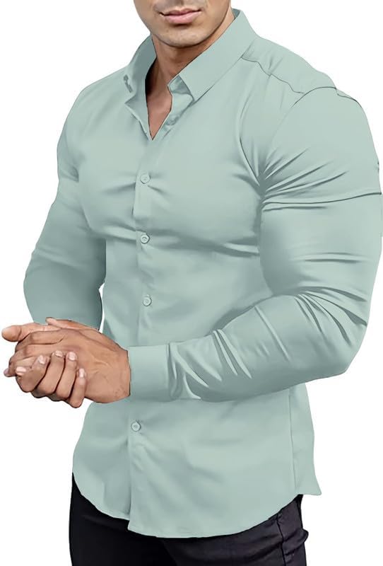 Wrinkle-Free Slim Fit Shirt for Men - David-Light Green-S-Nora Luxe