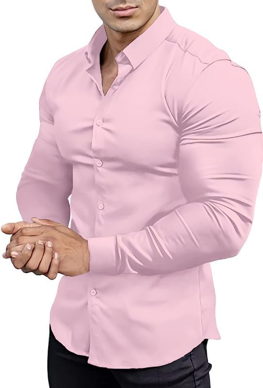 Wrinkle-Free Slim Fit Shirt for Men - David-Pink-S-Nora Luxe