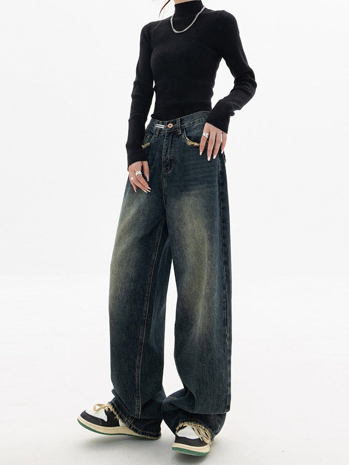 Y2K Vintage Baggy Women's Jeans - Luna-Blue grey-S-Nora Luxe