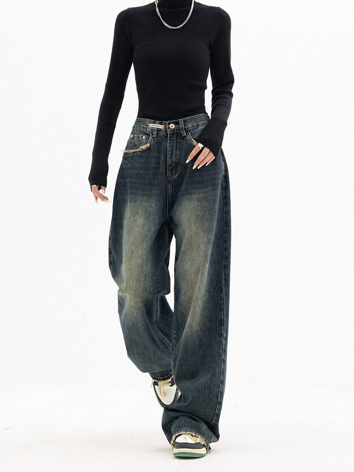 Y2K Vintage Baggy Women's Jeans - Luna-Blue grey-S-Nora Luxe