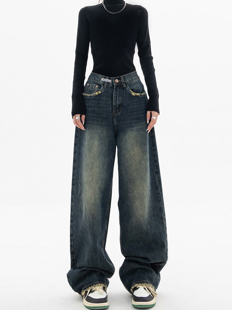 Y2K Vintage Baggy Women's Jeans - Luna-Blue grey-S-Nora Luxe
