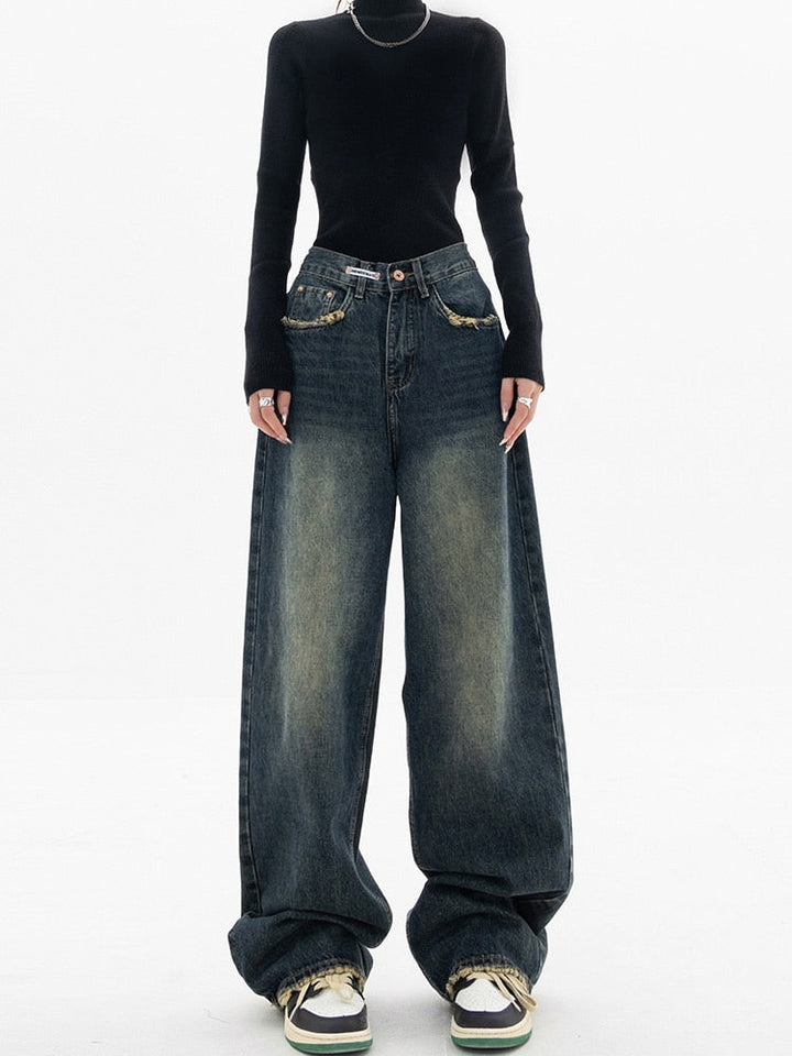 Y2K Vintage Baggy Women's Jeans - Luna-Blue grey-S-Nora Luxe