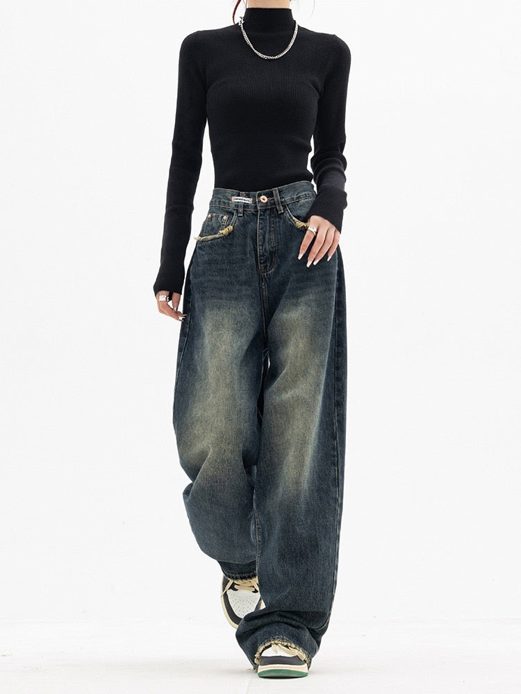 Y2K Vintage Baggy Women's Jeans - Luna-Blue grey-S-Nora Luxe