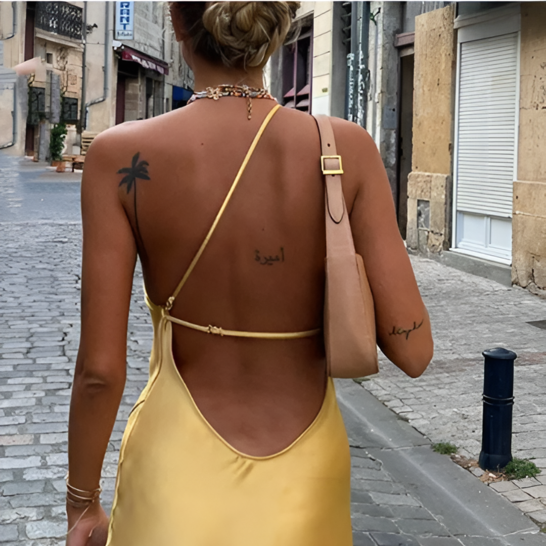 Yellow Summer Dress with Open Back – Noëlle-S-State of Style
