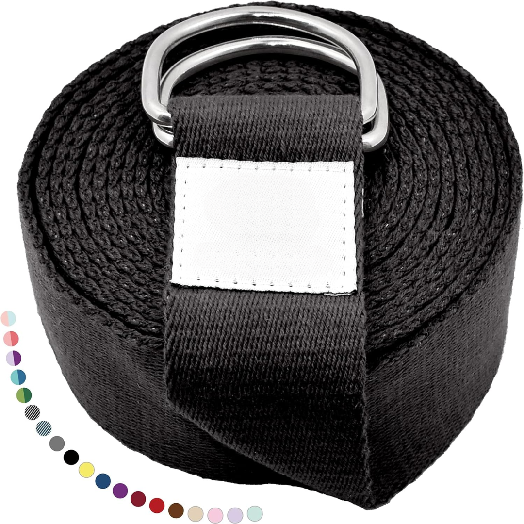 Yoga Band with Adjustable D-Ring Buckle-Black-70.87 in-Nora Luxe