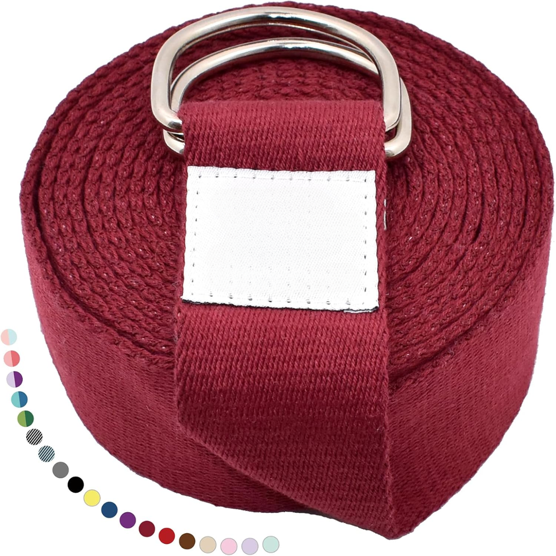 Yoga Band with Adjustable D-Ring Buckle-Bordeaux red-70.87 in-Nora Luxe