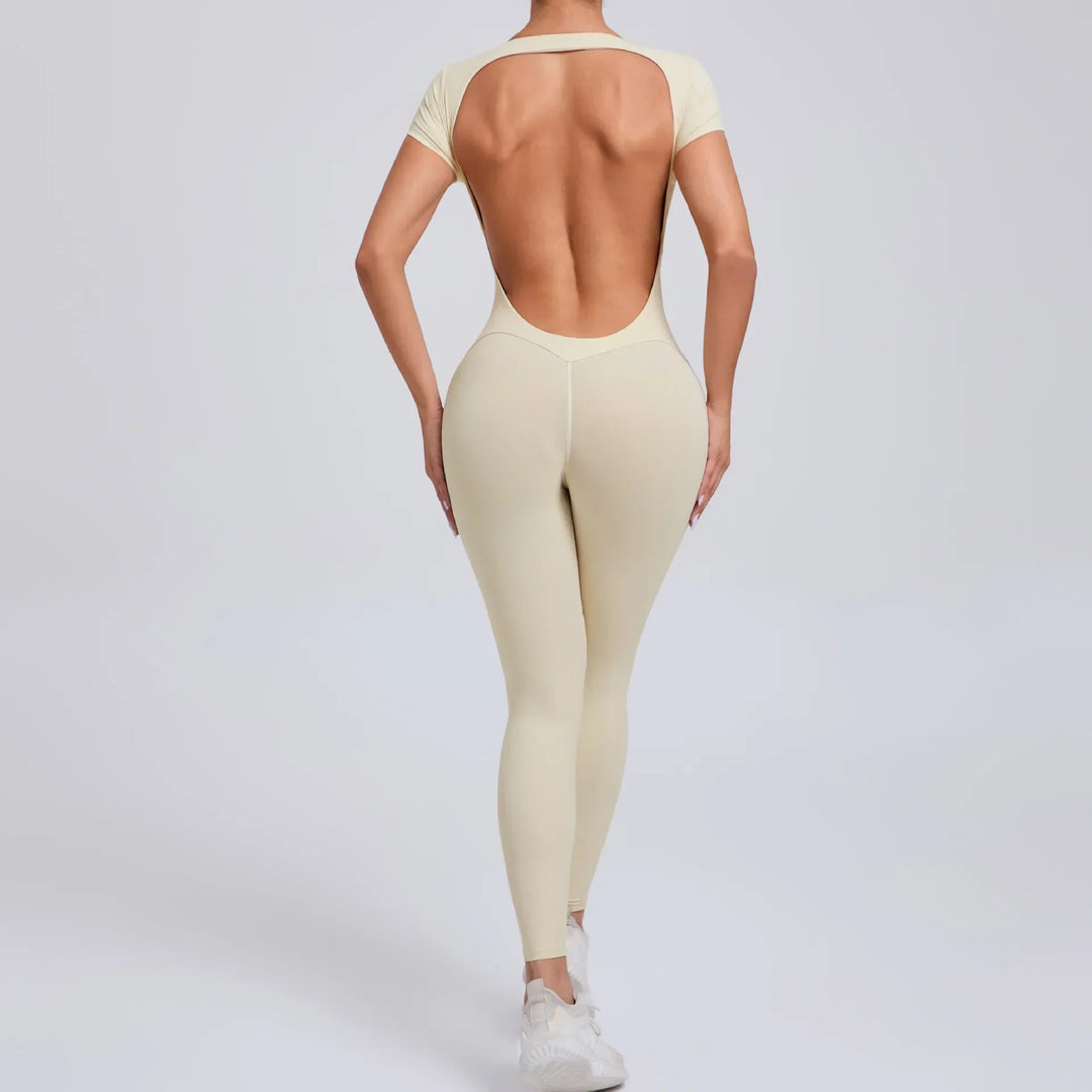 Yoga Jumpsuit with Breathable & Flexible Design - Luna-Beige-L-Nora Luxe