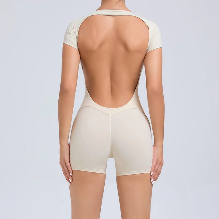 Yoga Jumpsuit with Breathable & Flexible Design - Luna-Beige Short-S-Nora Luxe