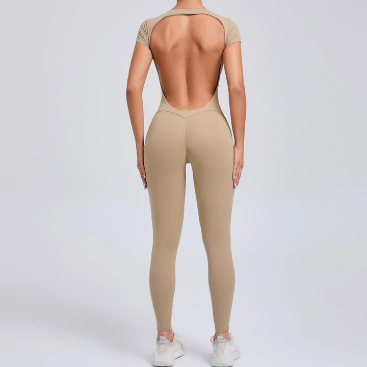 Yoga Jumpsuit with Breathable & Flexible Design - Luna-Khaki-S-Nora Luxe