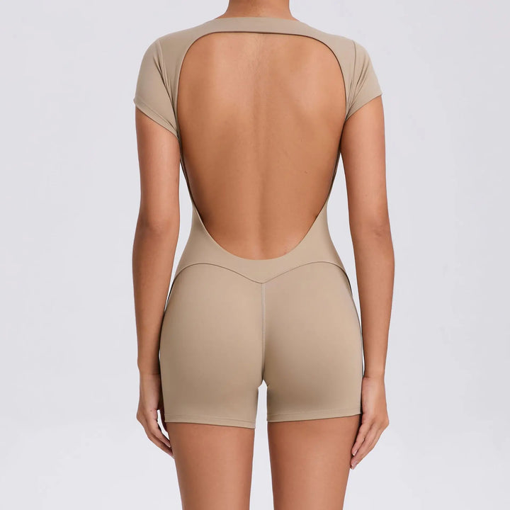 Yoga Jumpsuit with Breathable & Flexible Design - Luna-Khaki Shorts-S-Nora Luxe