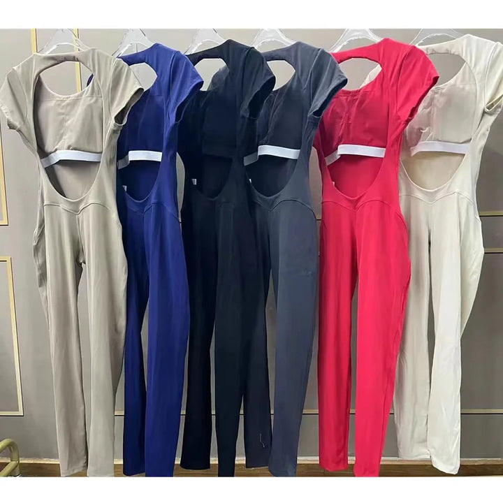 Yoga Jumpsuit with Breathable & Flexible Design - Luna-Red-S-Nora Luxe