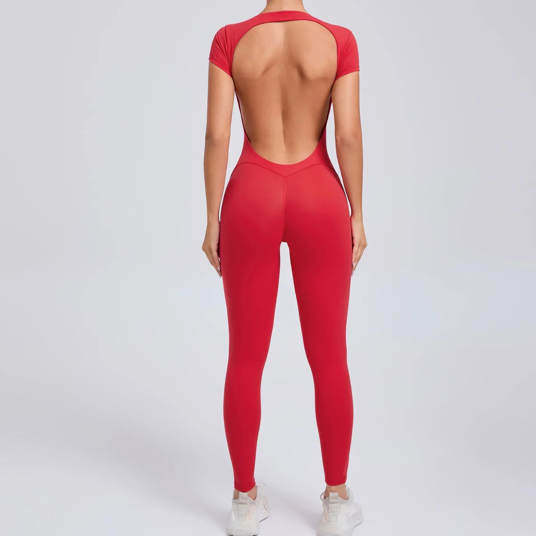 Yoga Jumpsuit with Breathable & Flexible Design - Luna-Red-S-Nora Luxe