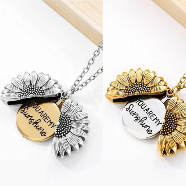 "You're My Sunshine" Sunflower Locket Necklace-1x Gold + 1x Silcer-Nora Luxe