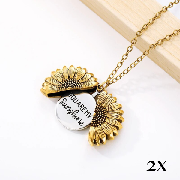 "You're My Sunshine" Sunflower Locket Necklace-2x Gold-Nora Luxe