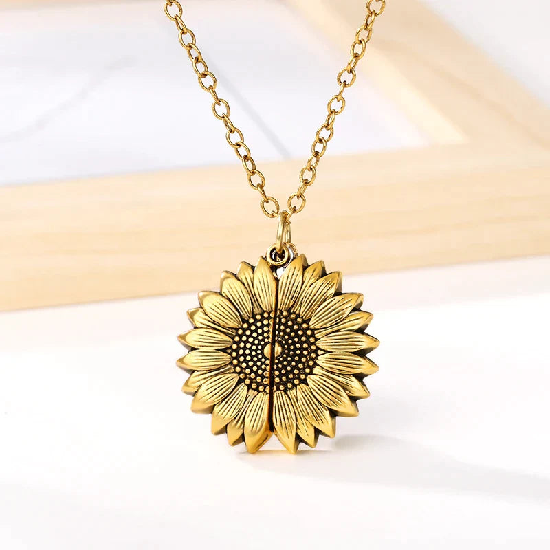 "You're My Sunshine" Sunflower Locket Necklace-2x Silver-Nora Luxe