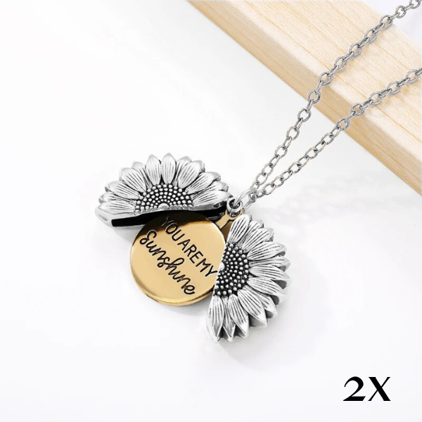 "You're My Sunshine" Sunflower Locket Necklace-2x Silver-Nora Luxe