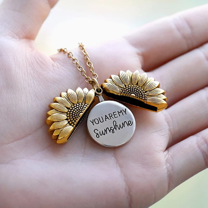 "You're My Sunshine" Sunflower Locket Necklace-2x Silver-Nora Luxe