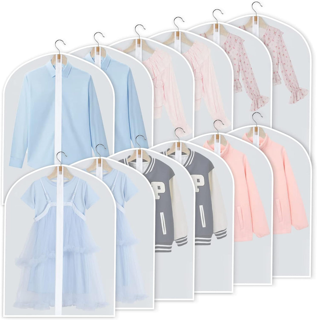 PEVA Garment Cover Set – 12-Pack Hanging Clothes Bags in 3 Sizes (Buy 1, Get 1 FREE)