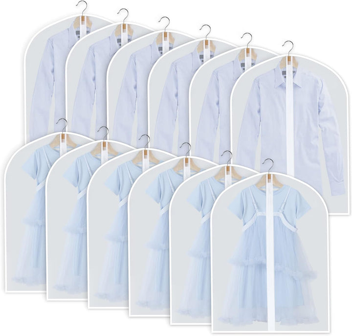 PEVA Garment Cover Set – 12-Pack Hanging Clothes Bags in 3 Sizes (Buy 1, Get 1 FREE)