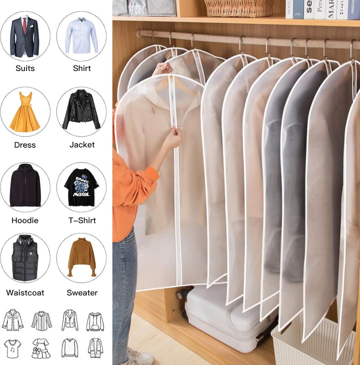 PEVA Garment Cover Set – 12-Pack Hanging Clothes Bags in 3 Sizes (Buy 1, Get 1 FREE)