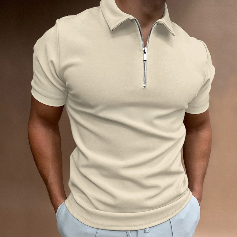 Zip-Up Polo Shirt - Oliver-Beige-S-Nora Luxe