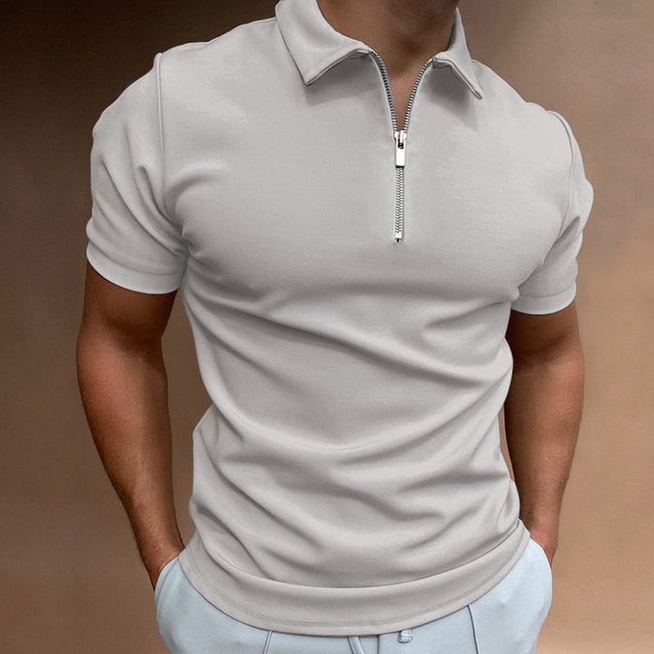 Zip-Up Polo Shirt - Oliver-Gray-S-Nora Luxe