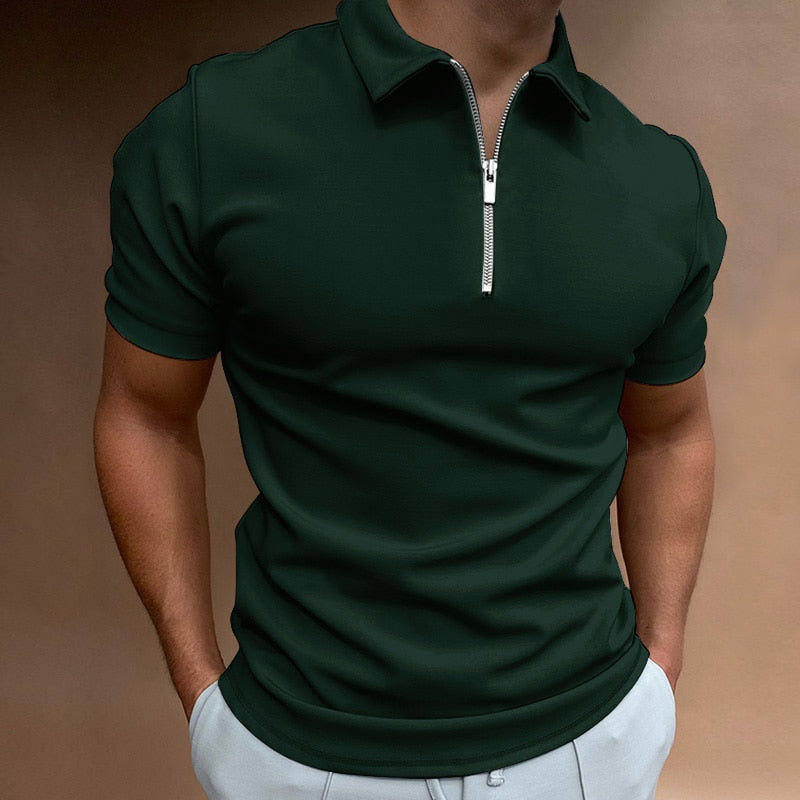 Zip-Up Polo Shirt - Oliver-Green-S-Nora Luxe