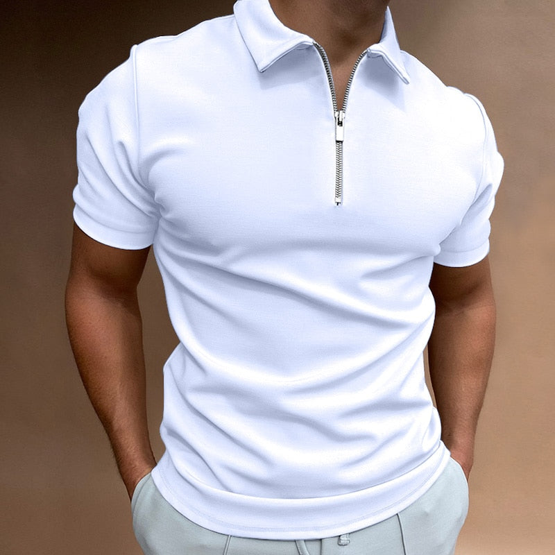 Zip-Up Polo Shirt - Oliver-White-S-Nora Luxe
